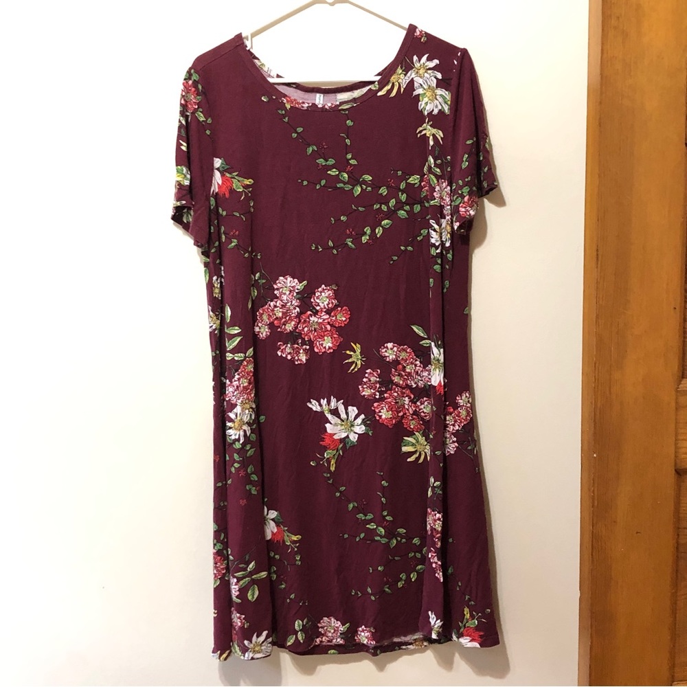Burgundy/Wine Comfy Floral Dress 2X